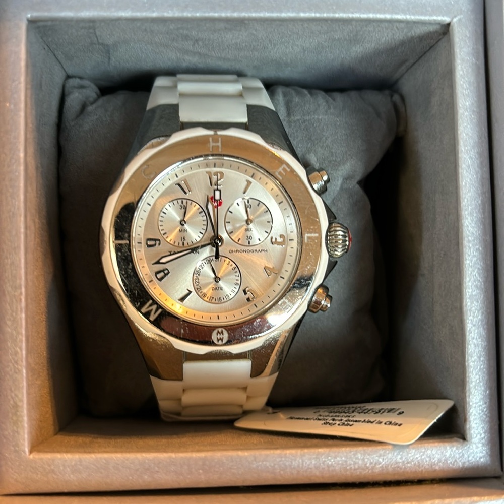 Michele Woman’s White Jellybean watch.